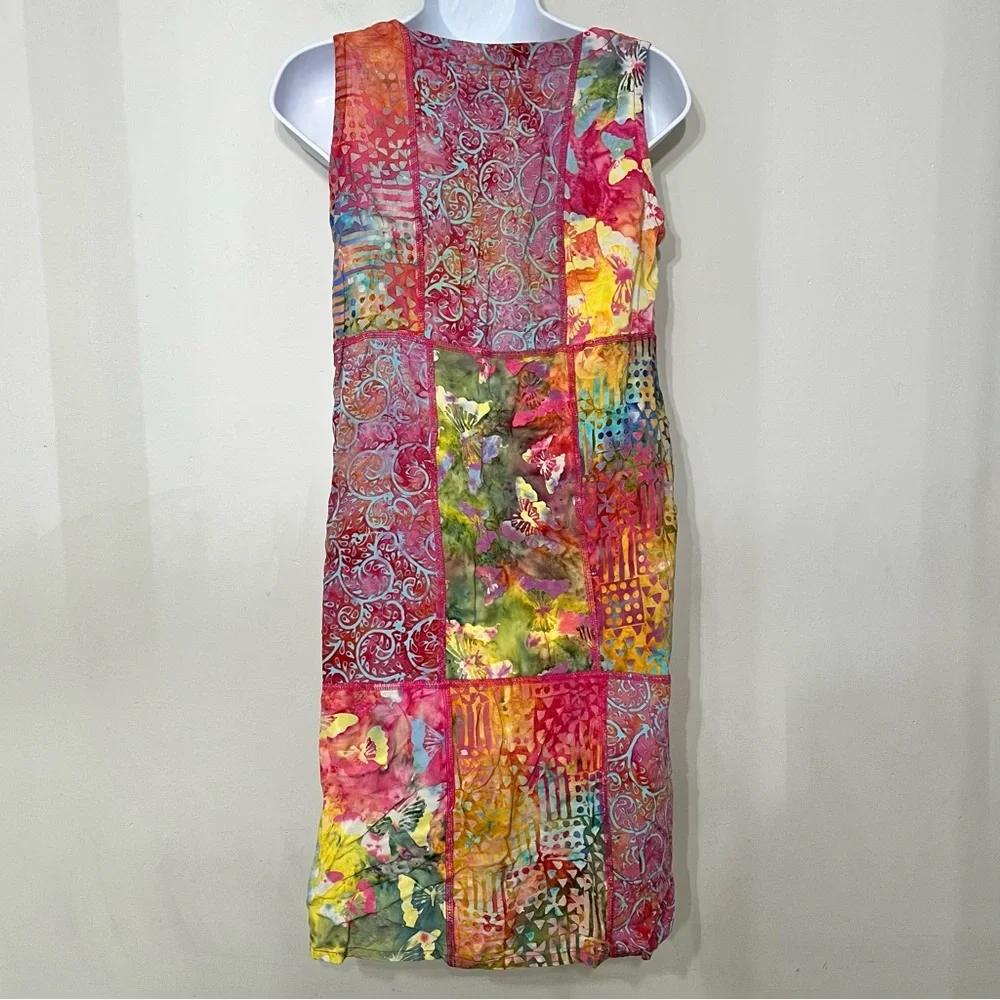 Tropical Tantrum Dress‎ Hawaii Bright Floral Patchwork Pockets Boho XS Mini - Picture 5 of 9